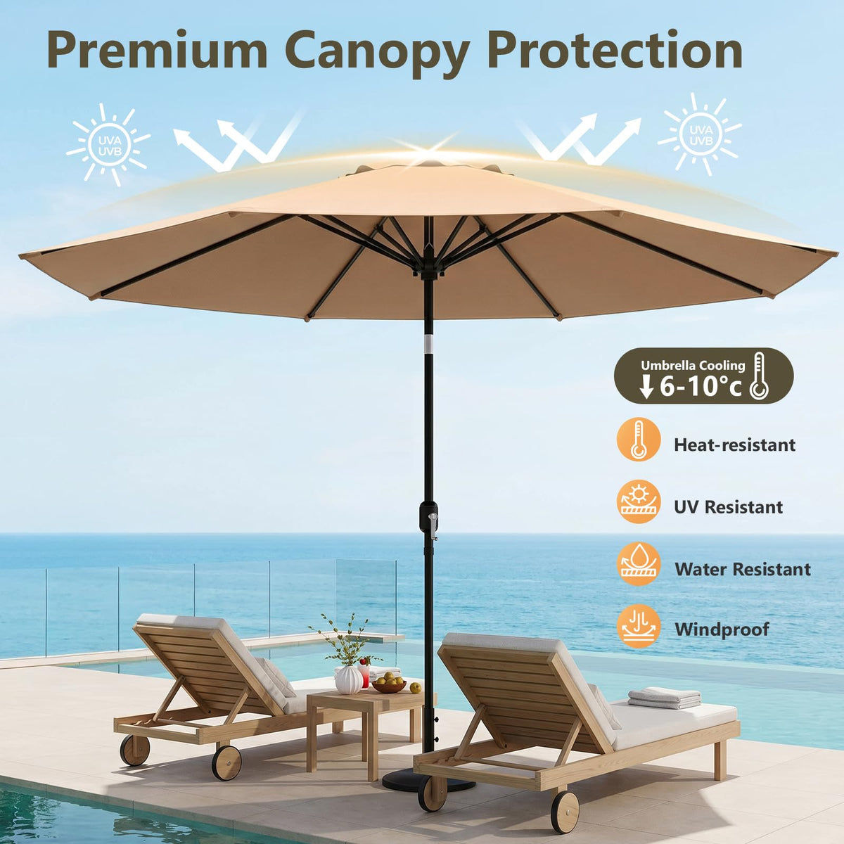 9FT Patio Umbrella (Light Khaki / 9 FT)