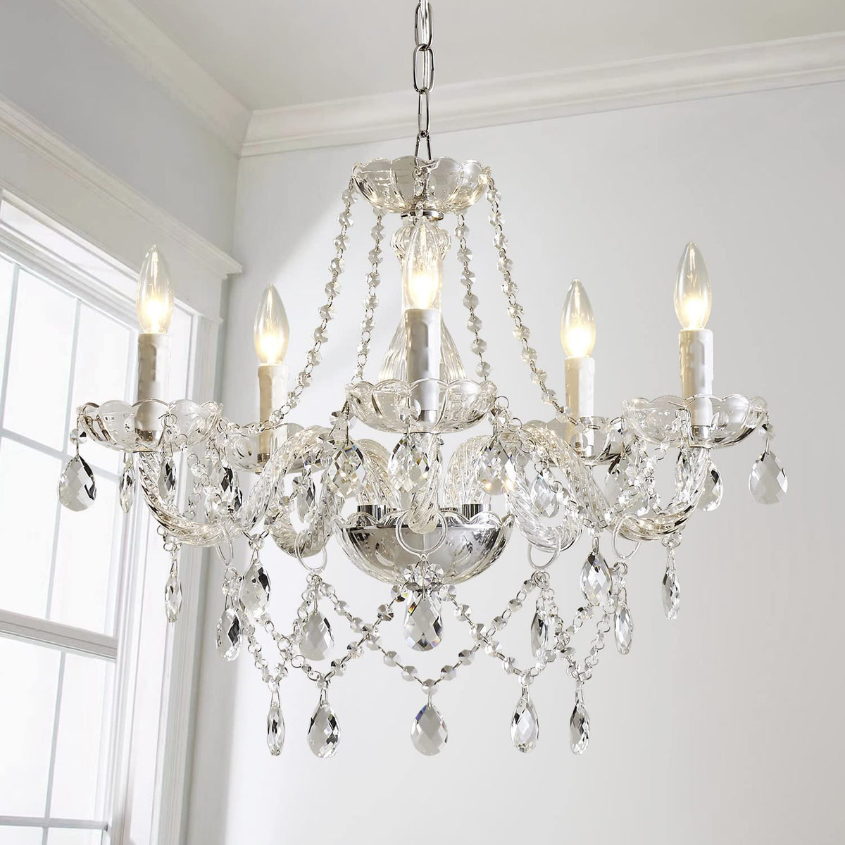 Saint Mossi Modern Contemporary Elegant K9 Crystal Glass Chandelier Pendant Ceiling Lighting Fixture (Clear Crystal / W19" 1 Tier)