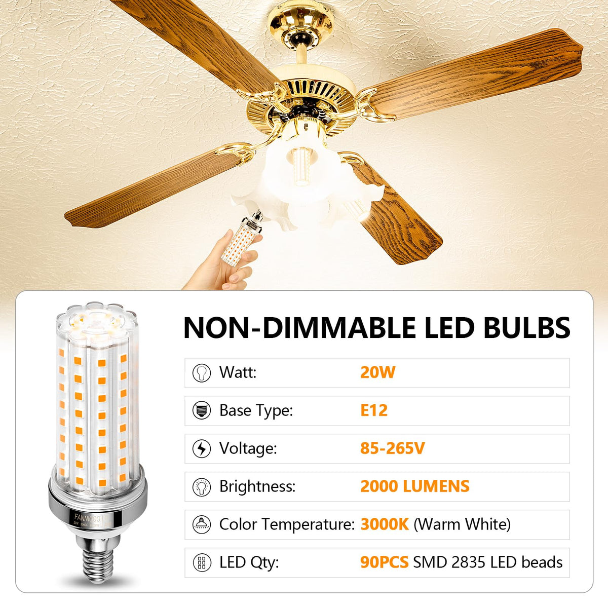 E12 LED Bulb 20W LED Corn Light Bulb 150W Equivalent 2500Lumen 3000K