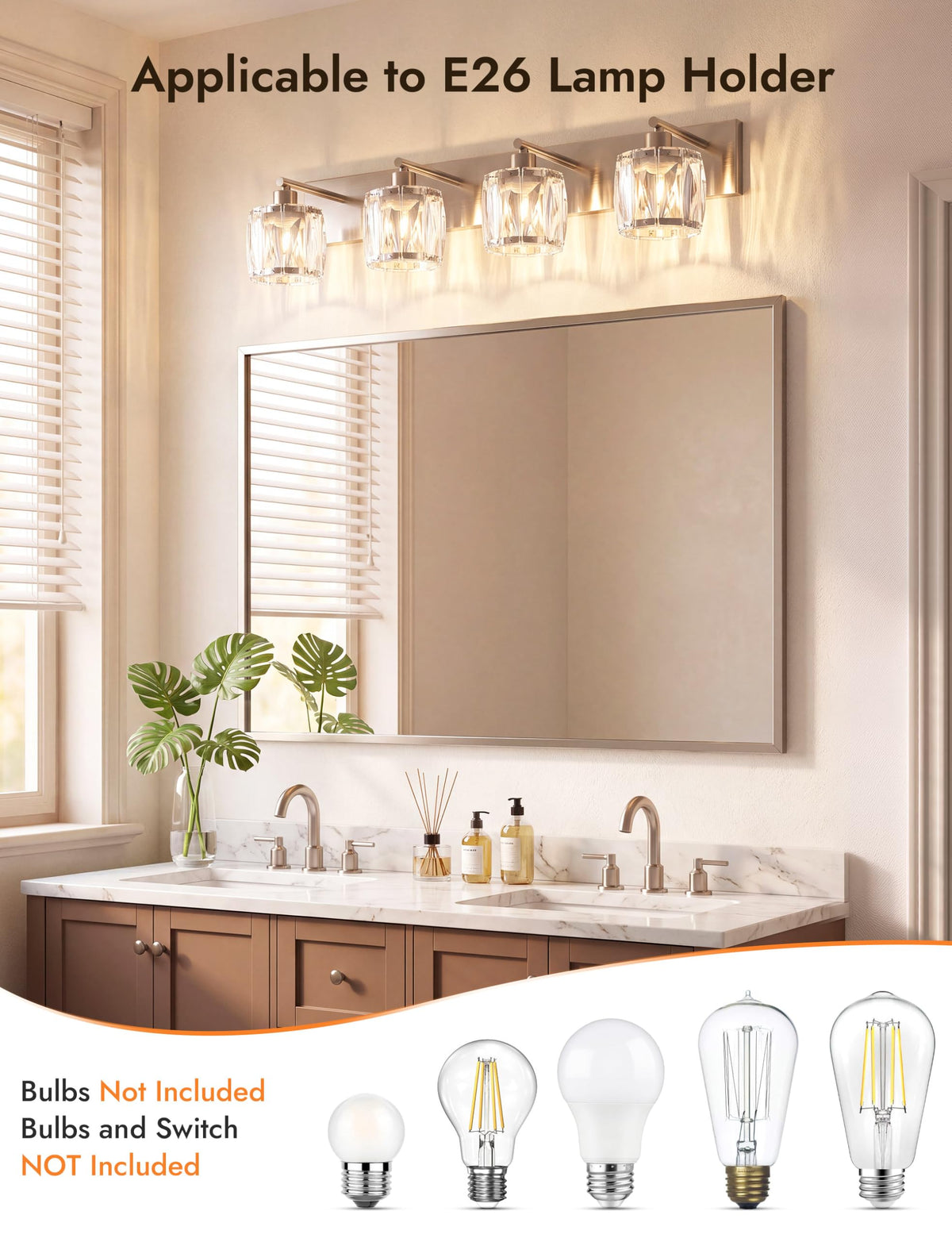 4 Light Crystal Bathroom Vanity Light Fixtures (Brushed Nickel-Round / 4 Light)