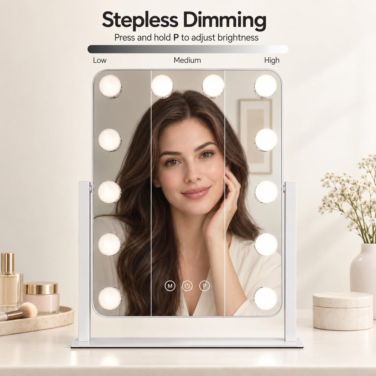 Hollywood Vanity Mirror with Lights 13x16in (White / 16.5"L x 13"W)