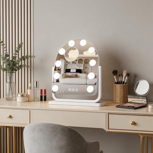 Rechargeable Arched Vanity Mirror with Lights (White / 14"L x 12"W)