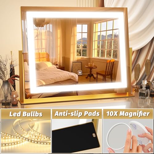Vanity Mirror with Lights 22''x18'' Makeup Mirror with Lights (Gold / 22"L x 18"W)
