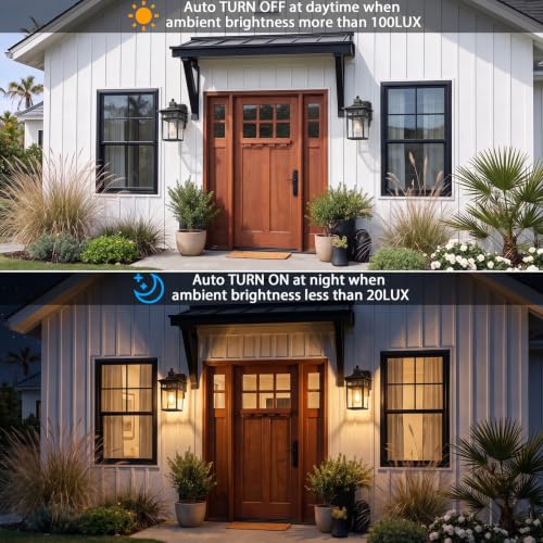 Porch Light with GFCI Outlet (Black / 2-Pack-Dusk to Dawn)