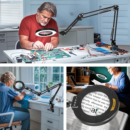 Ultra Long 3 Section Swing Arm 12X Magnifying Glass with Light (35.2 Inch)