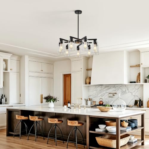 Xeryiwa 9 Light Farmhouse Black Chandelier Clear Glass (Black / 9-Lights/D29.5 '')