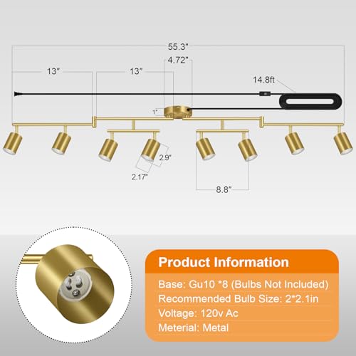 Plug in Track Lighting LED (8-Light Track Light(Gold))