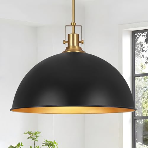 17.7 in Large Dome Pendant Light (Black and Gold / 17.7 Inch)