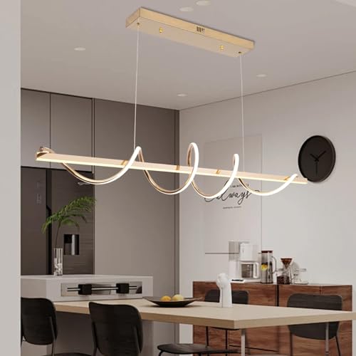 Gold Modern Chandelier for Dining Room 47.24" Led Pendant Light Kitchen Island Lighting Dimmable Serpentine Twist (Electroplated Gold / 47.24")