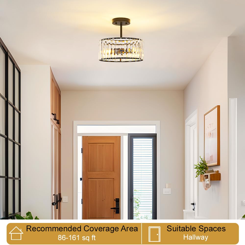 Modern Crystal Ceiling Light (12in - 3 light / Black)