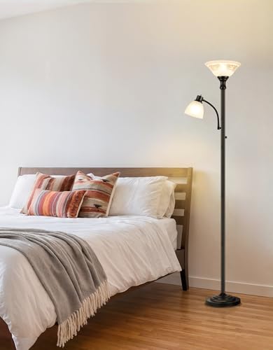 Torchiere Floor Lamp for Living Room with Reading Light (Black)