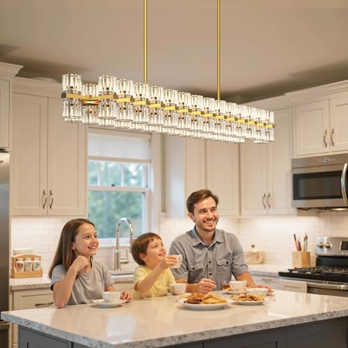 Gold 60 Light Crystal Rectangular Chandelier for Dining Room (53 inch / Gold)