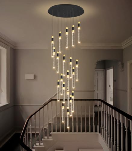 157inch 20 Lights Modern Chandeliers for Living Room LED Dimmbale Light Fixture Entryway High Ceiling Light Pendants Lighting for Dining Room Hallway Staircase with Remote Dimming Chandelier (20 lights Cylindrical)