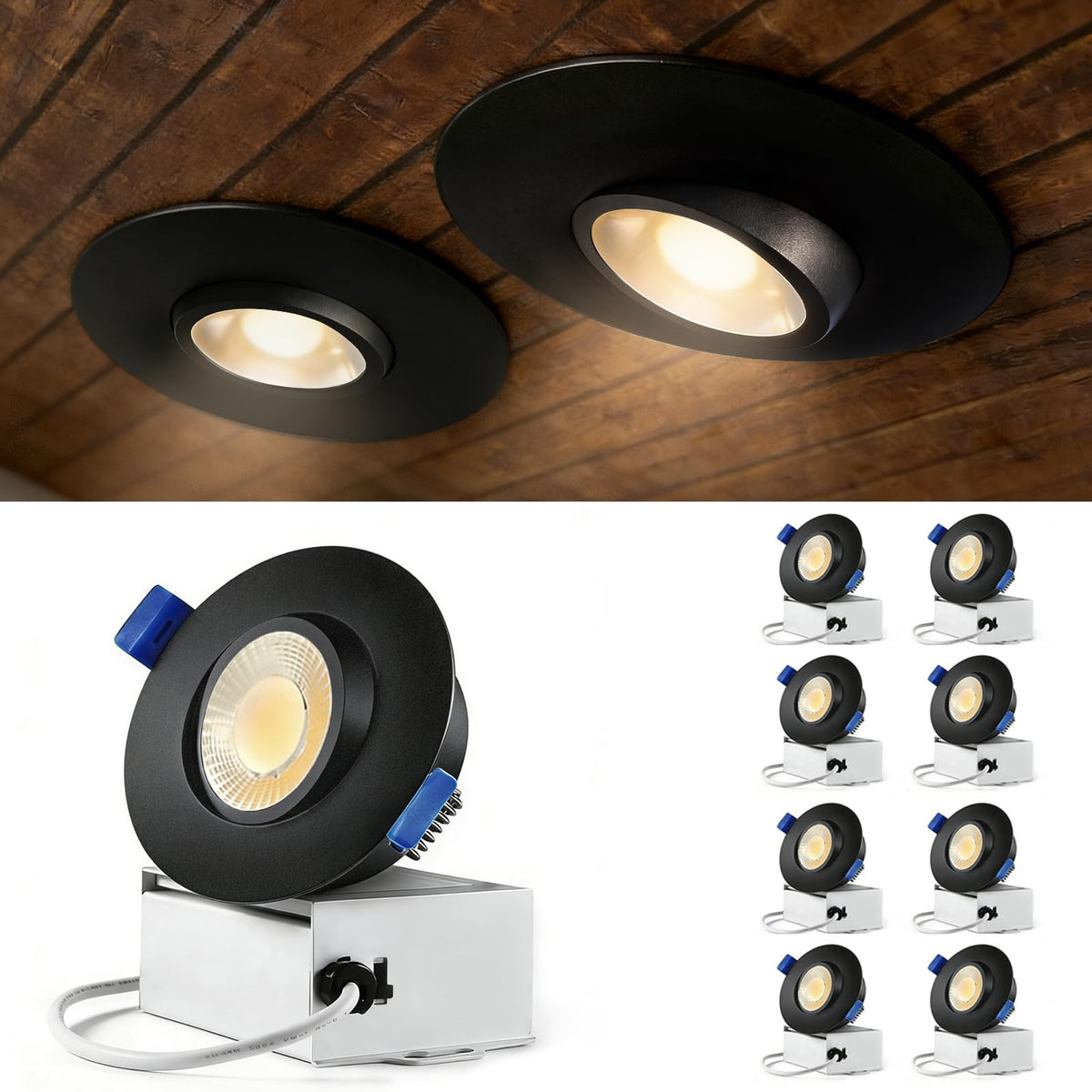 8 Packs 3 Inch Black LED recessed Light (Black 3CCT / 3in 8pack)