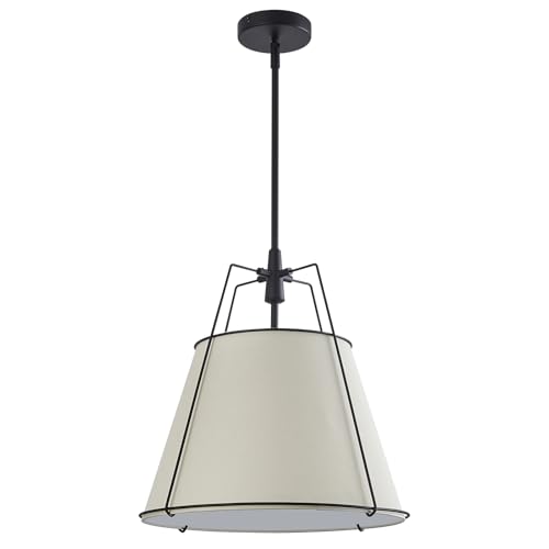 Modern Pendant Light Fixtures with 12" White Linen Fabric Shade