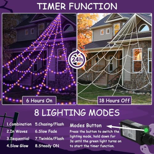 Halloween Spider Web Outdoor Decorations (Purple+Orange / with giant spider)