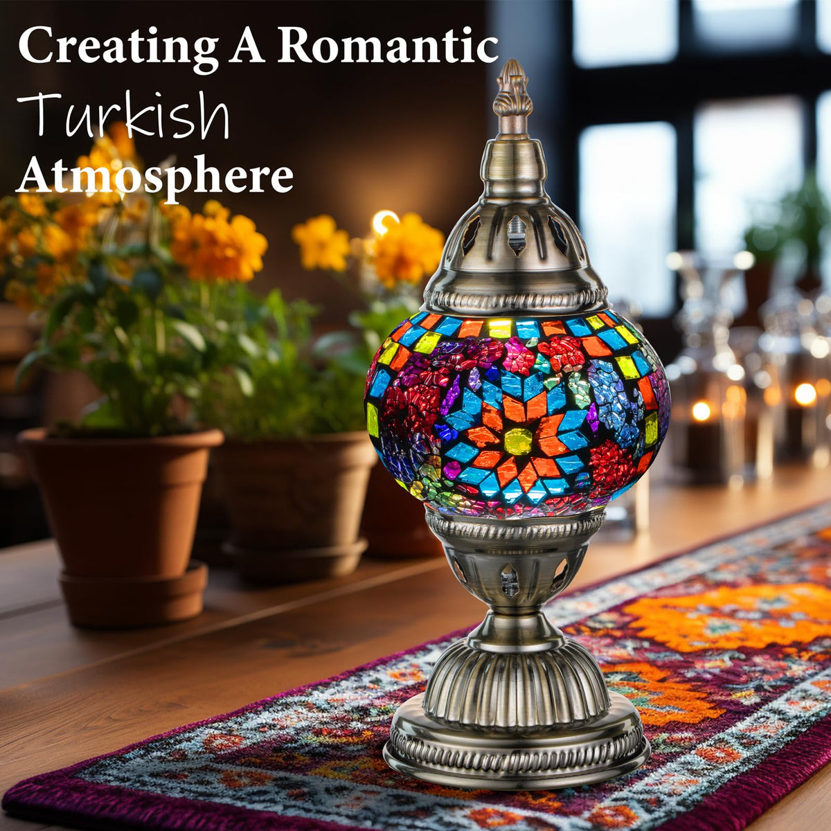 Turkish Mosaic Lamp Stained Glass Table Lamp with Tiffany Style (Multicolor)