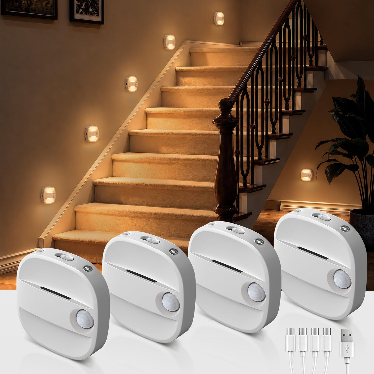 Motion Sensor Light Indoor (White / 4 Pack)