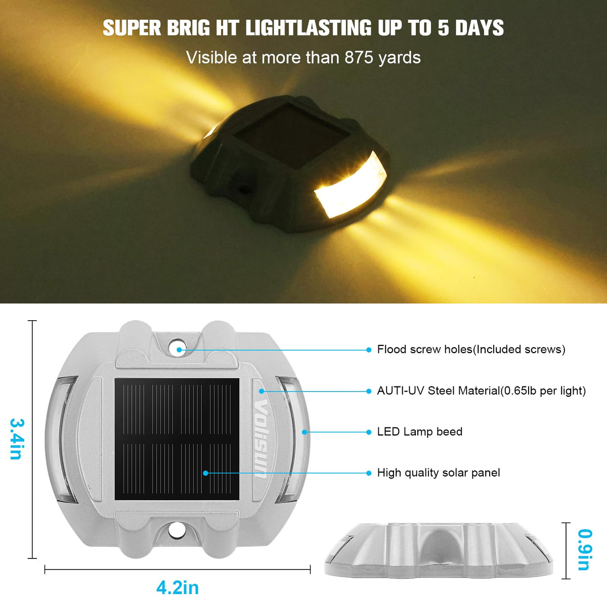 Solar Deck Driveway Dock Lights (Warm White / 4 Pack)