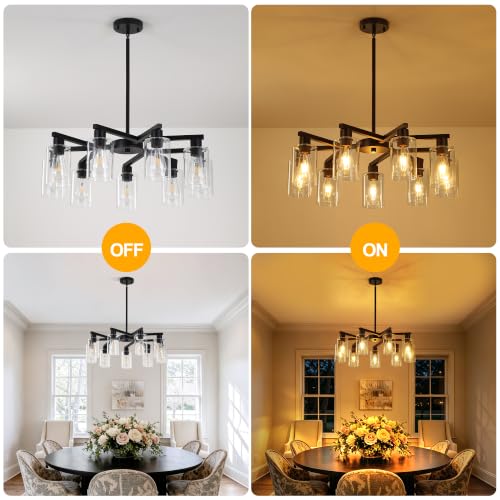 Xeryiwa 9 Light Farmhouse Black Chandelier Clear Glass (Black / 9-Lights/D29.5 '')
