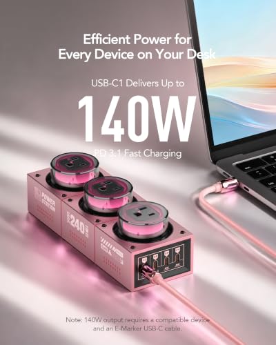 E-Tank 7-in-1 Desktop Charging Station, 240W Max GaN USB-C Charger (240W Charger Station - Pink)