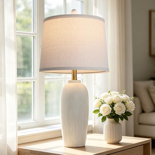 26 Inch Farmhouse Ceramic Jar Table Lamp Single (Cream White-1Pack)