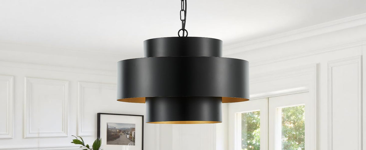 20” Matte Black Modern Chandelier 3 Round Classic Gold Metal Contemporary Industrial Pendant Light for Dining Living Room Kitchen Island (Black 2)