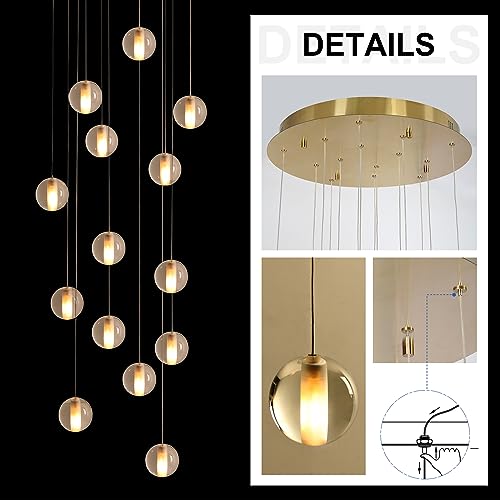 14 Lights Staircase Chandelier for High Ceiling (14 Light / Gold Canopy)