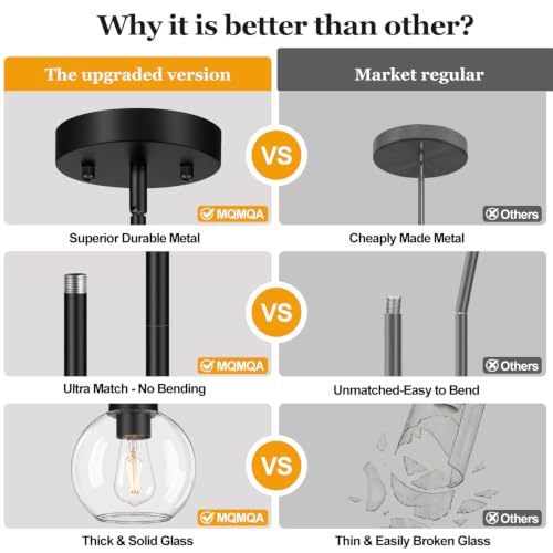 2 Pack Globe Pendant Lights (Matte Black + Clear Glass 2 Pack)