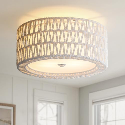 12.6" White Rattan Ceiling Light (White / 12.6")