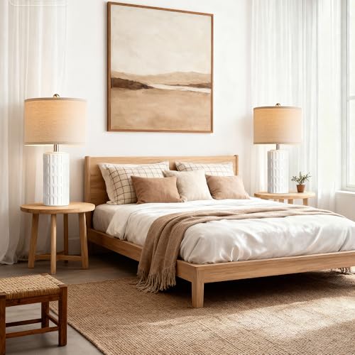 23" Farmhouse Modern Ceramic Table Lamp Set of 2 (White)