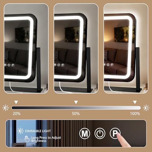 Black Vanity Mirror with Lights 15"×13" (Black / 13"L x 15"W)