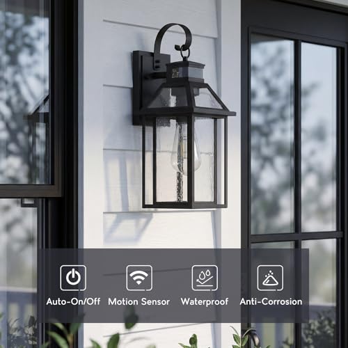 15.8'' Motion Sensor Wall Light (Black - Seeded Glass / 15.8 Inch - Motion Sensor)