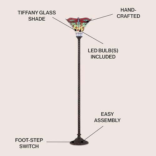 Dragonfly Tiffany Style Torchiere Floor Lamp 71" (Bronze/Red)