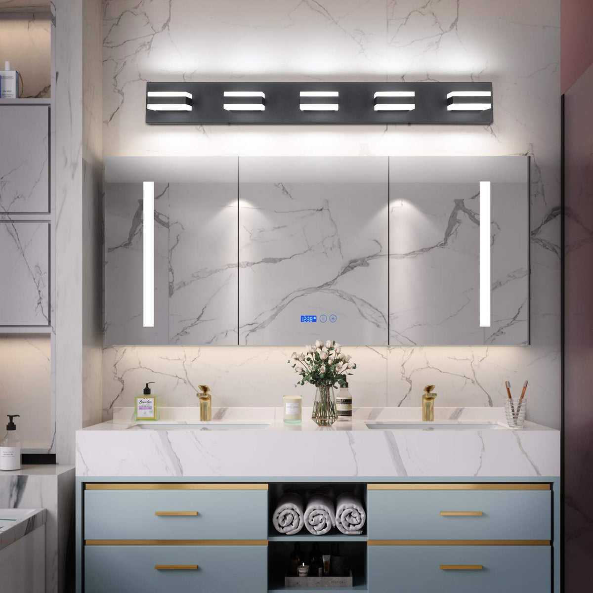 Black 5 Light Bathroom Vanity Lights Over Mirror LED Modern Vanity Lights for Bathroom 5 Lights ETL Listed (Matt Black,6000K & 100% Brightness / 5- Light,38Inch)