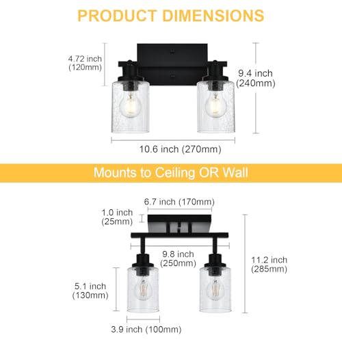 2 Light Black Track Lighting Kit Ceiling Mount Kitchen Track Lighting Fixtures (Black / 2-Light)