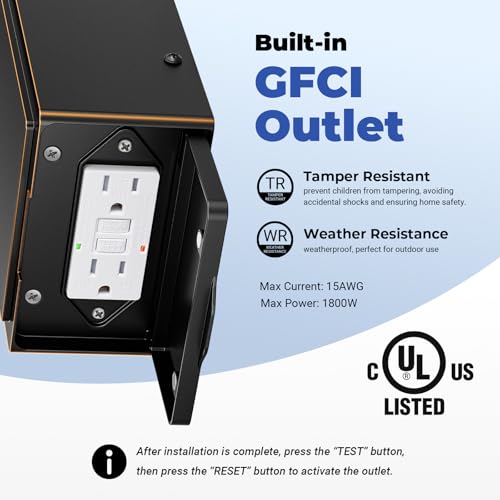2 Pack Outdoor Wall Light with GFCI Outlet (Black(Gold Trim) / D2D 2-Pack)