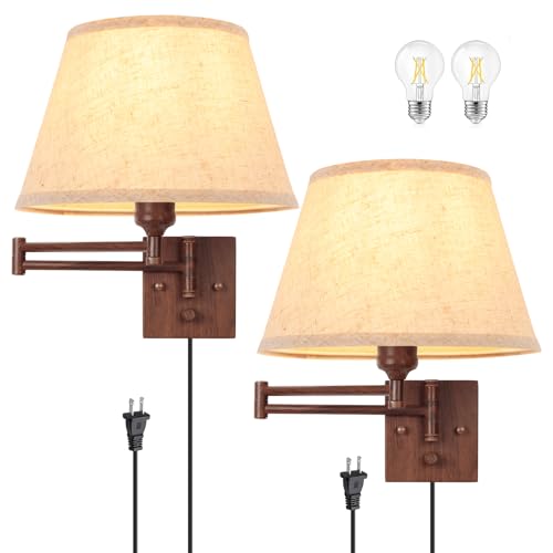 Dimmable Wall Sconce Plug in (Walnut color / Large)