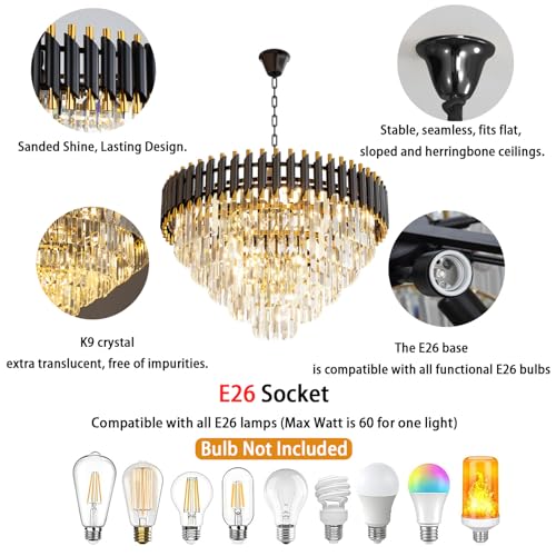 24 inch Black Gold Crystal Chandelier 5 (D24"XH17.6" Black)