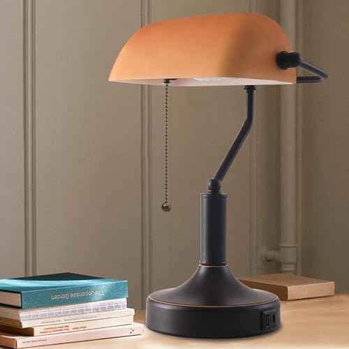 Vintage Bankers Desk Lamp with Pull Chain Switch (Amber)