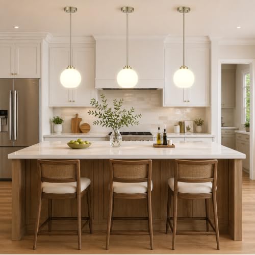 2 Pack Gold Globe Pendant Lights (Brass + Milky White Glass 2 Pack)