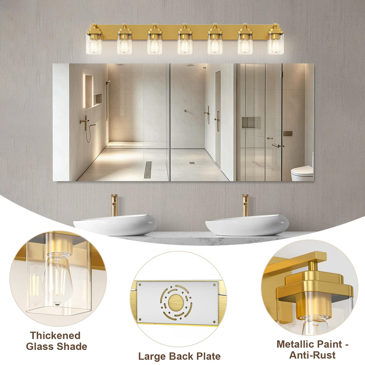 Brushed Gold Bathroom Light Fixtures (Brushed Gold / 7-Light, 52-inch)