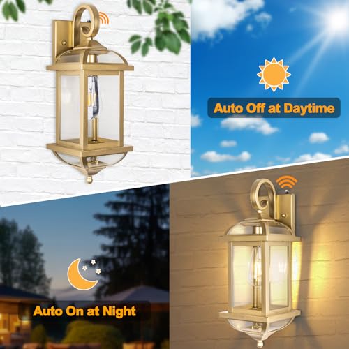 Dusk to Dawn Golden Outdoor Sconces Enclosed Bottom (Gorgeous Golden / Dusk to Dawn Sensor)