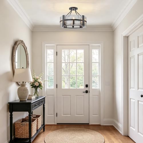 Black Glass Drum Chandelier 18" Modern Glass Chandeliers for Dining Room (Black / 18")