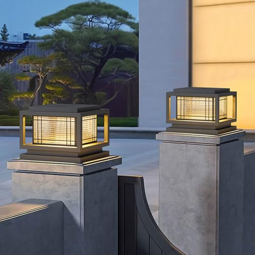 Outdoor Solar Outdoor Column Lights Modern Post Caps Light Aluminum IP65 Waterproof Pillar Light Square Landscape Column Lamp for Patio Posts Flat Surface Garden Decoration Post Lanterns