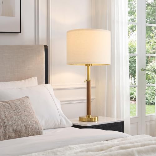 Wood Table Lamps 22" Mid Century Modern Lamps for Bedroom Living Room Lamps (Wood & Chestnut)