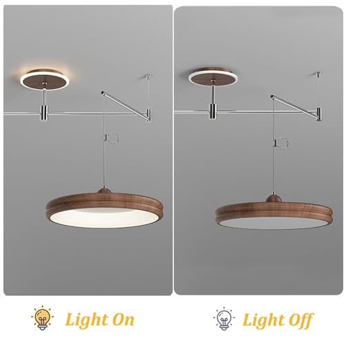 Adjustable Round Swing Arm Pendant Light in Walnut (50cm)