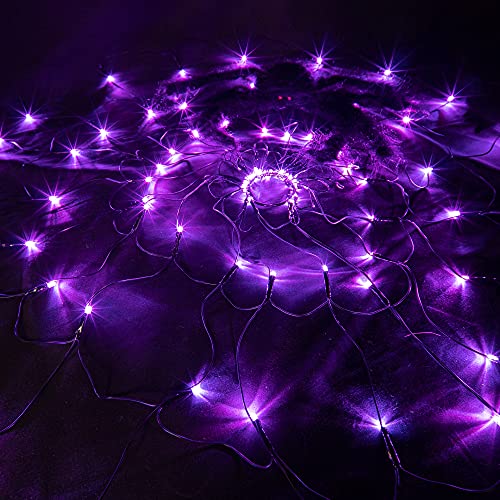 Halloween 80 LED Purple Spider Web Lights with Spider