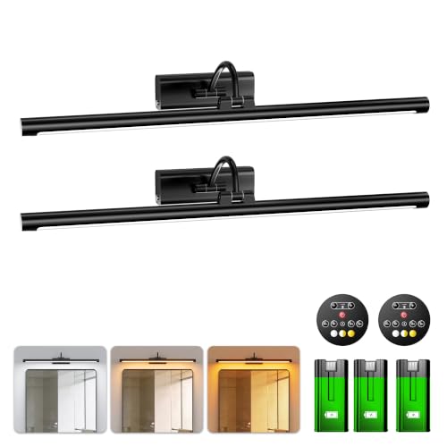 Modern Bathroom Vanity Light 24 inch Bathroom Light Fixture Black 2Pack (Black-2Pack / with Replaceable Battery)