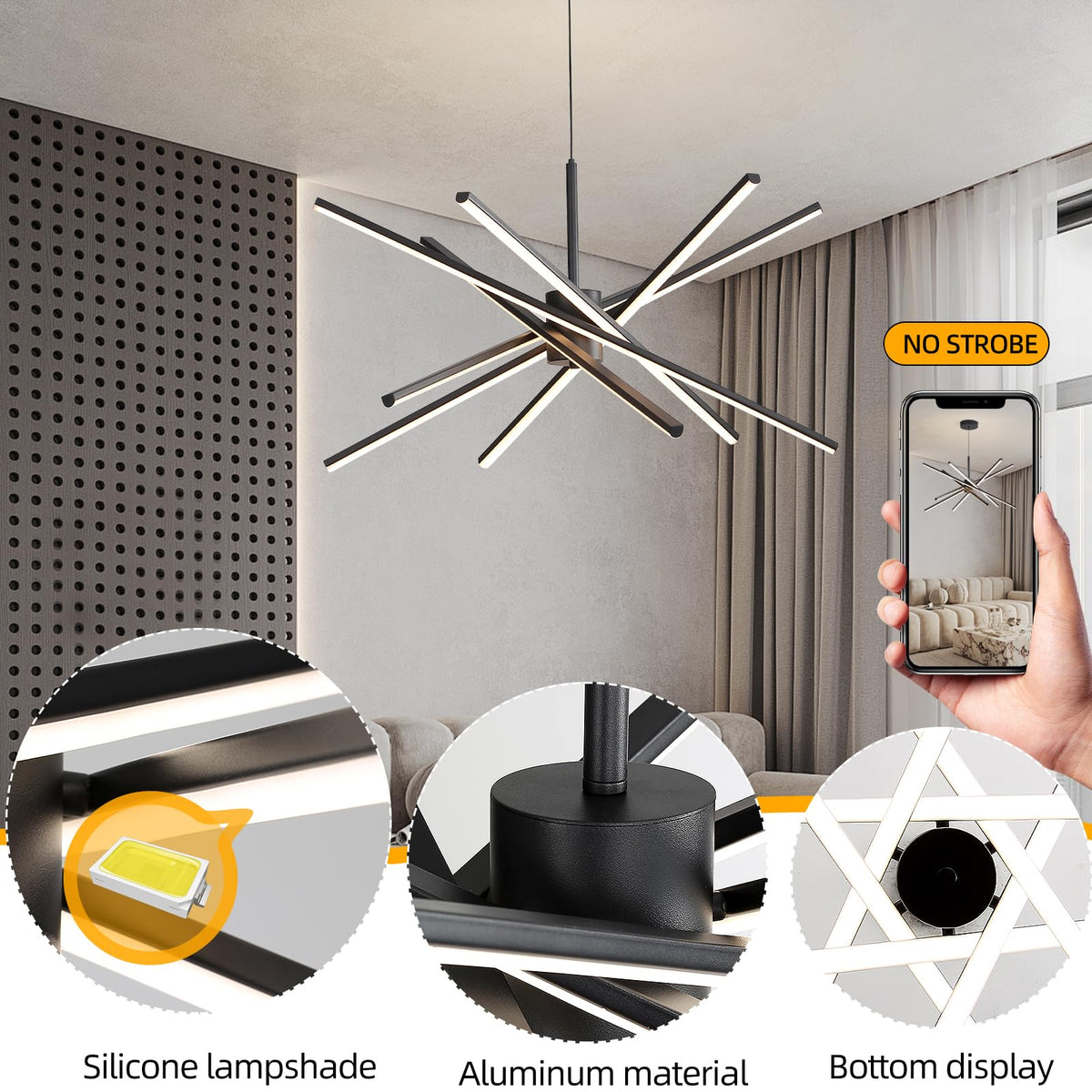 Black 33 inches Modern Sputnik Chandelier 90W LED Chandeliers (Black / 33Inch)